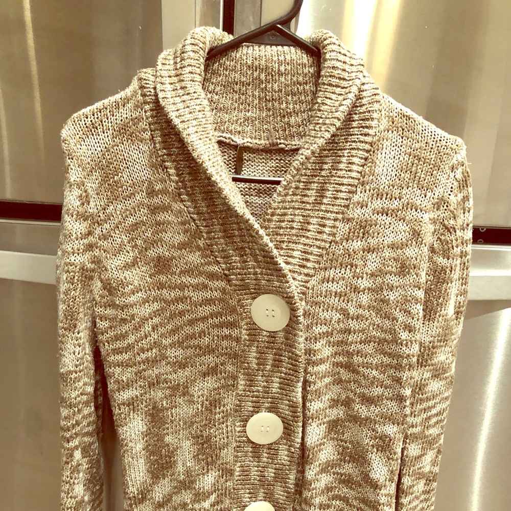 Camel and Cream, Large Button Sweater - EUC